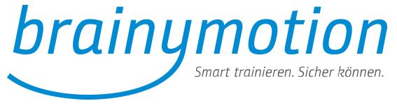 Der Wortlaut brainymotion, smart trainieren, sicher können. Ein Website Logo.